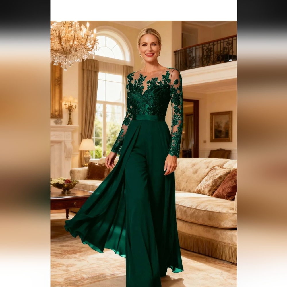 Elegant Green Lace Jumpsuit Fast Shipping For Holiday